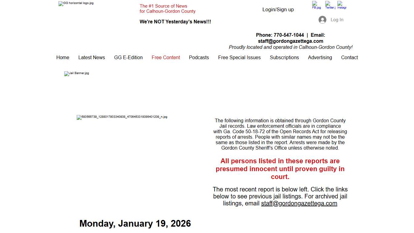 Jail Records | Gordon Gazette